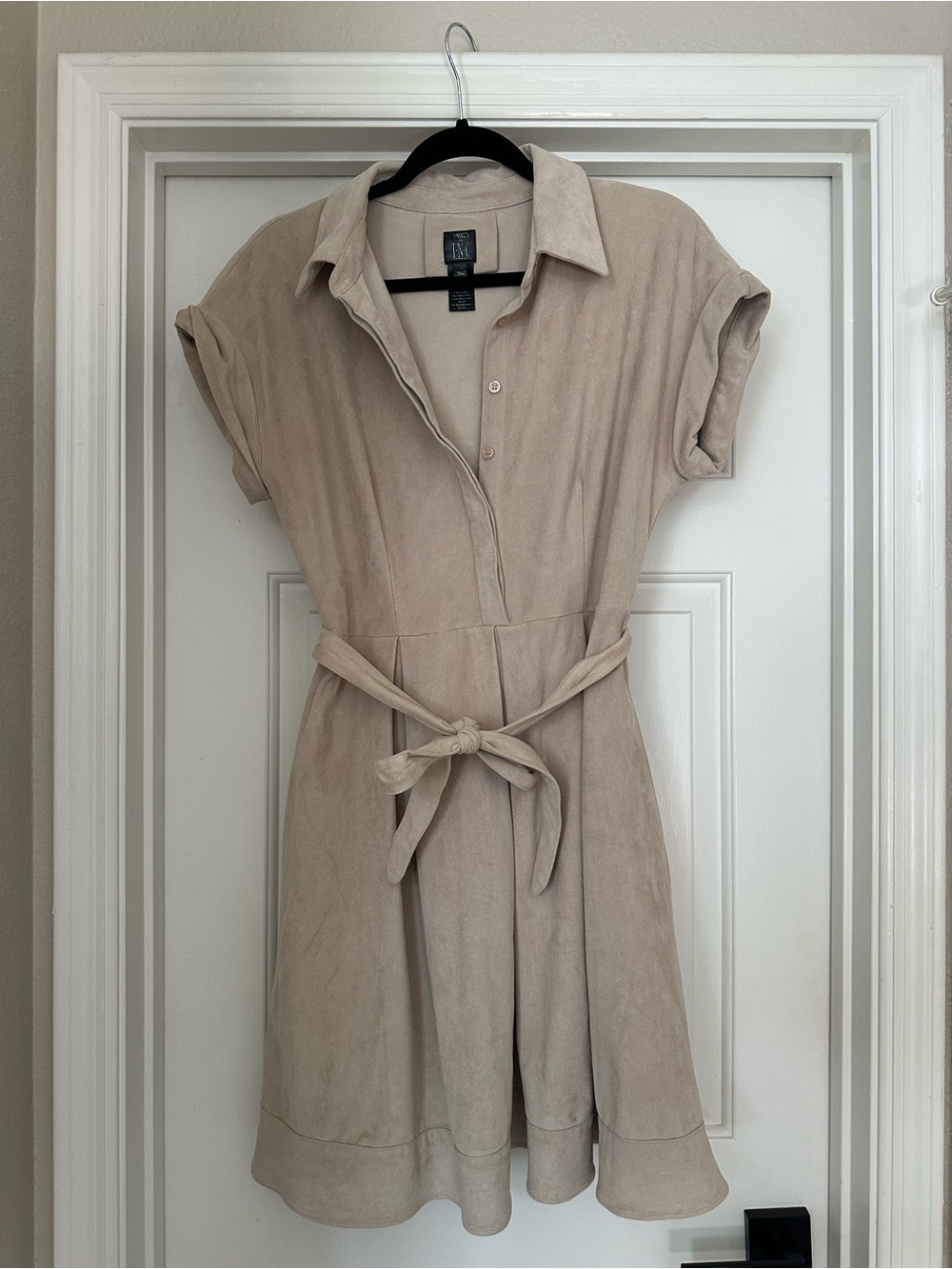 Cream Suede Shirt Dress with Belt